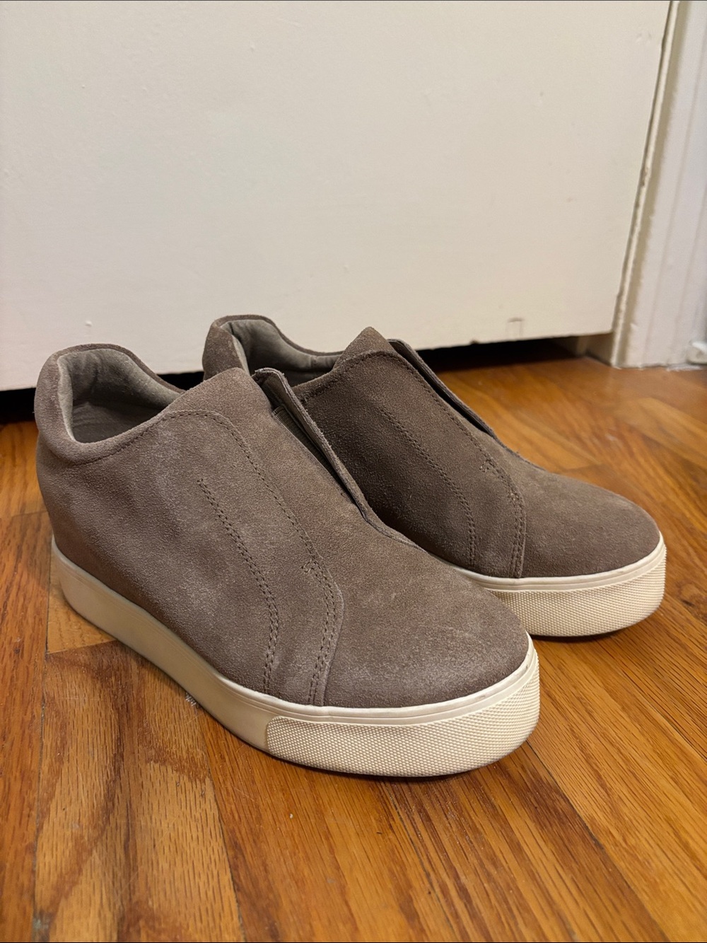 J Slides Taupe Suede Slip-On Platform Sneakers
